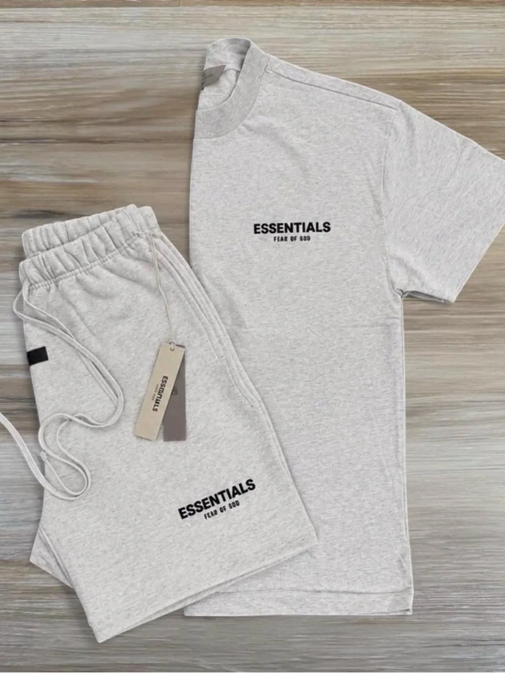 Fear of God ESSENTIALS Men’s Light Oatmeal Tee & Shorts Set • XS-XL
